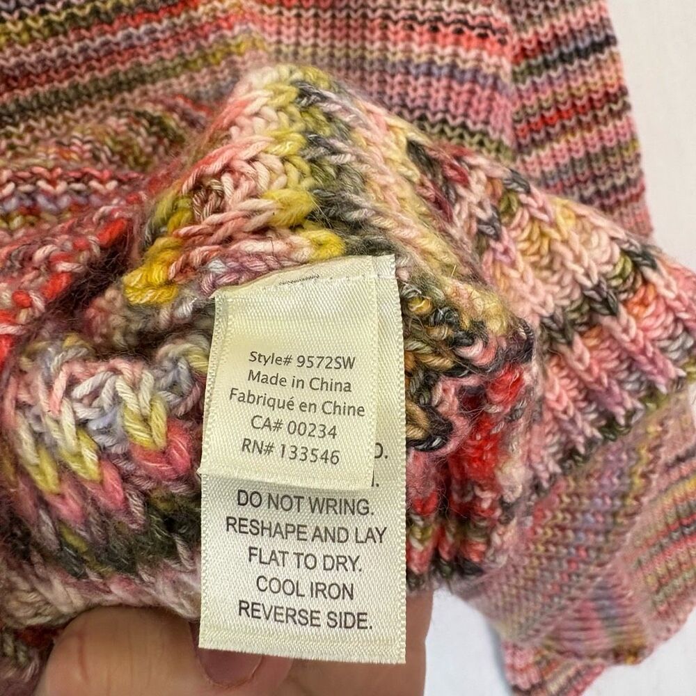 Ecru Pink Multi Color Striped Bell Sleeve Pullover Sweater Size Medium - Picture 11 of 13